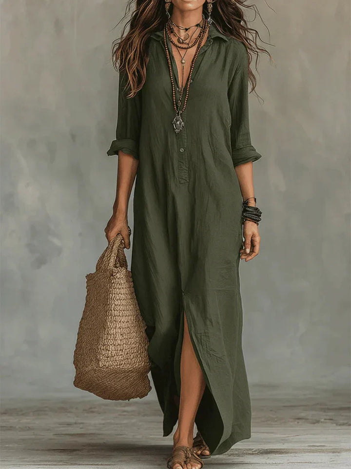 Célinnela | Loose Black Button-Down Maxi Dress