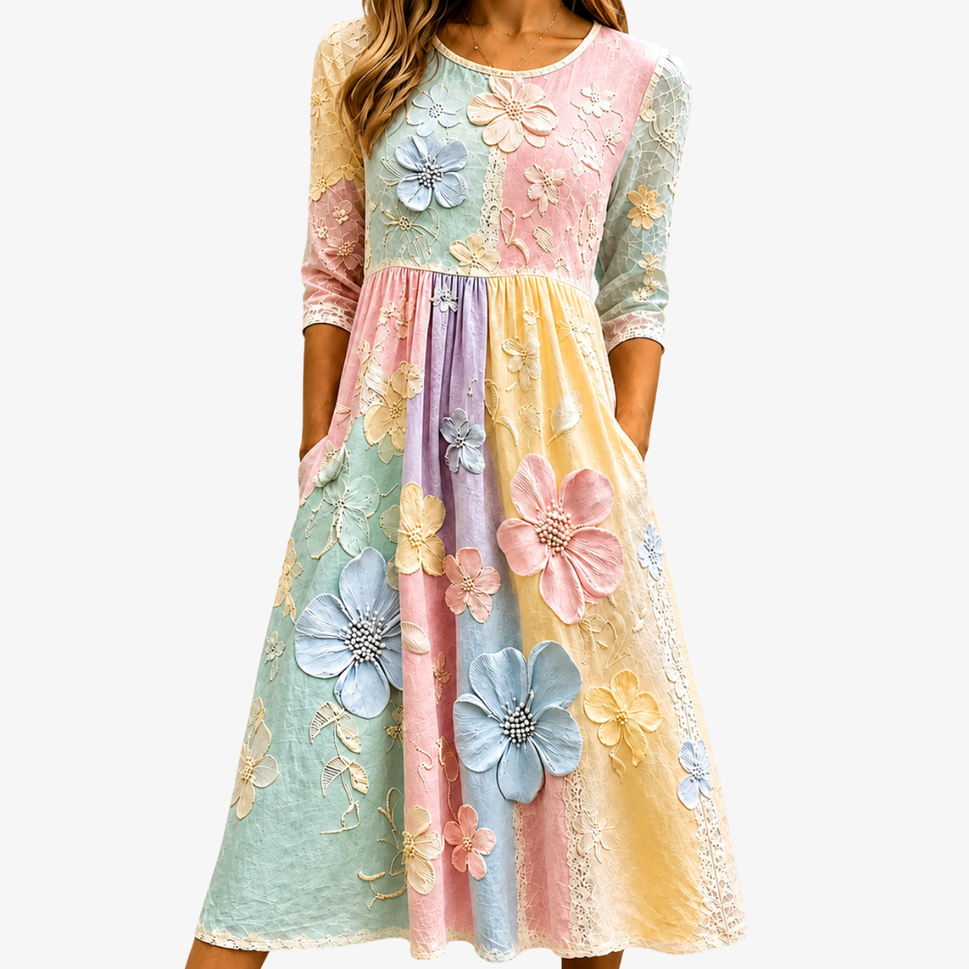 Pastel | Floral Garden Midi Dress with Pockets
