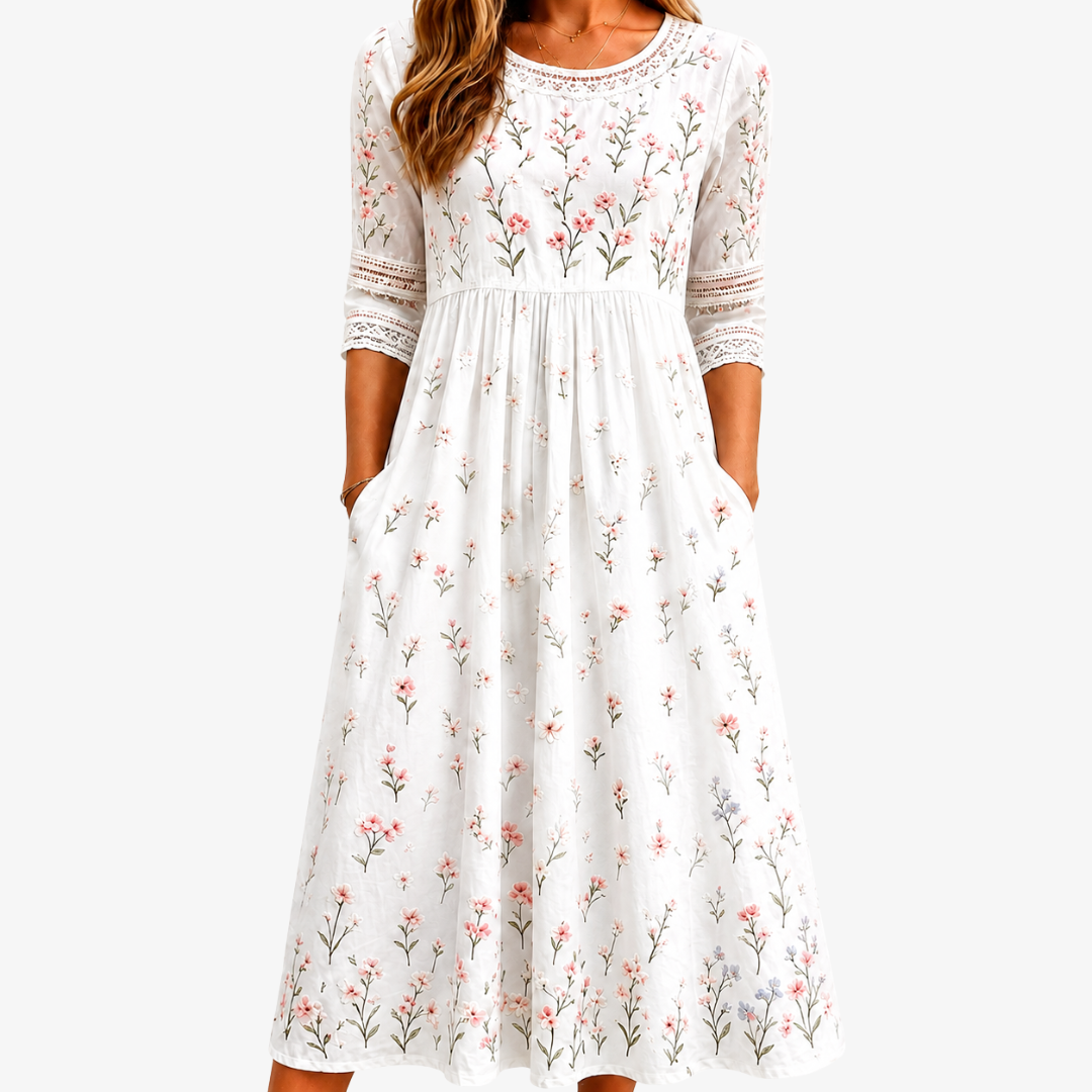 Susanna | Wildflower Whisper Floral Midi Dress with Pockets