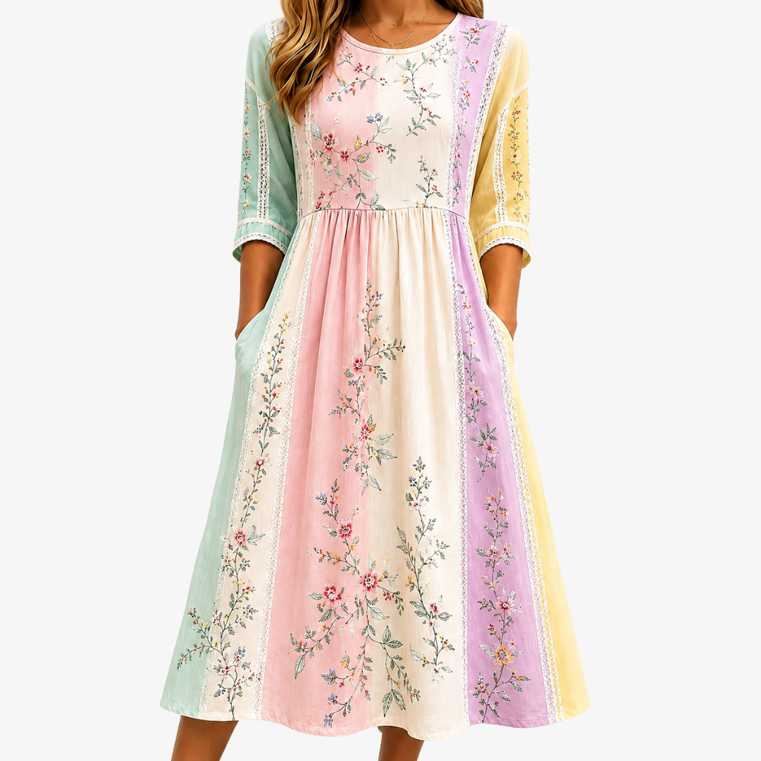 Espe | Robe midi à panneaux et poches motif jardin pastel
