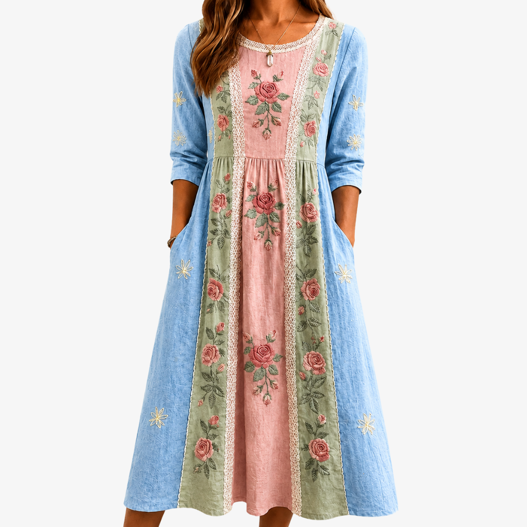 Vito | Vintage Rose Garden Patchwork Dress with Pockets