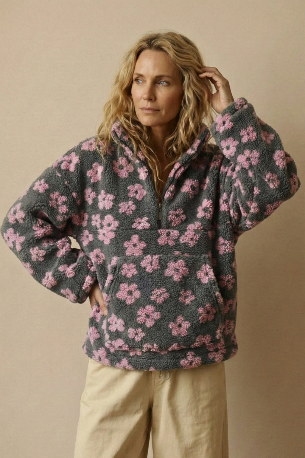 Meredith | Floral Fleece Half-Zip Pullover