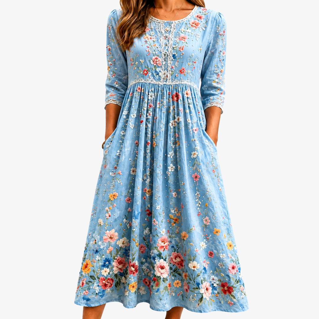 Azulía | Robe midi fleur de ciel de jardin