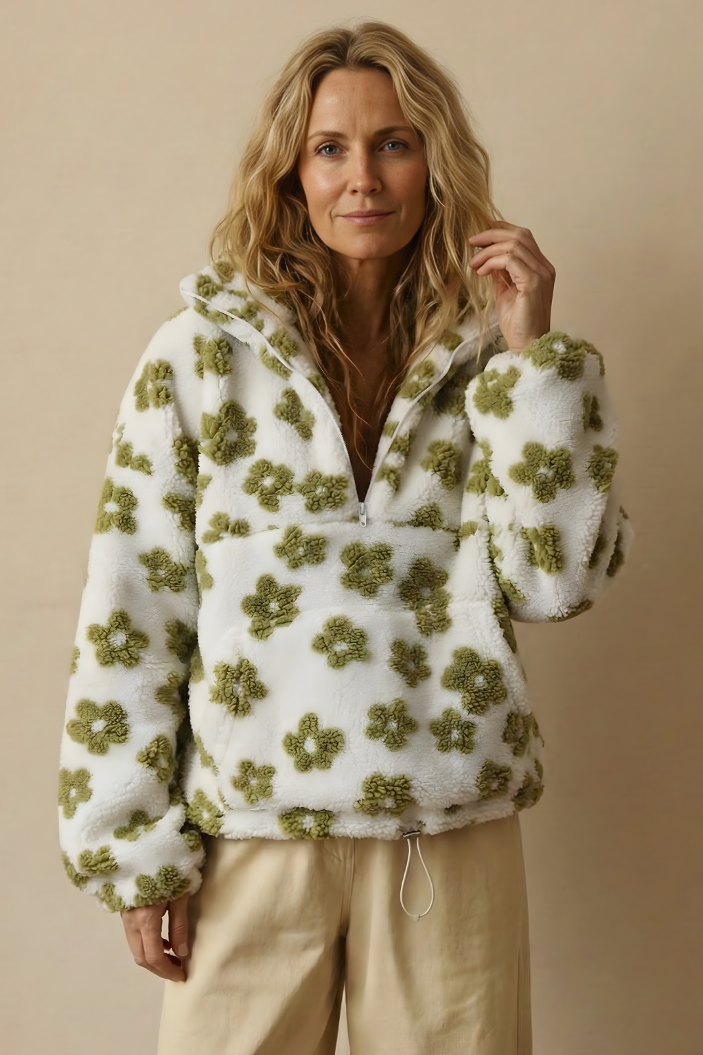 Meredith | Floral Fleece Half-Zip Pullover