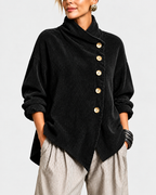 Ninah | Asymmetric Button Corduroy Turtleneck