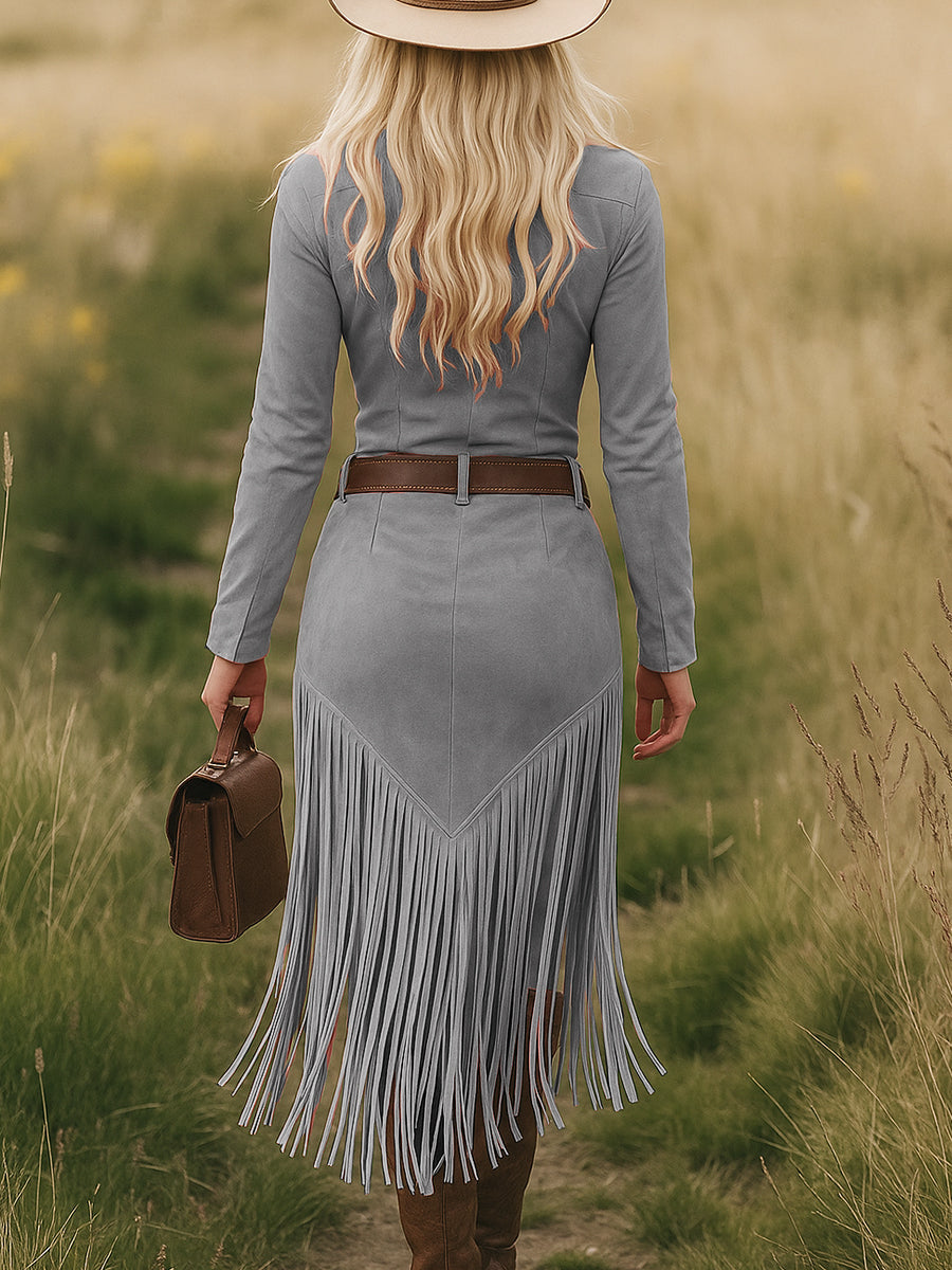 Valence | Robe en suédine à franges