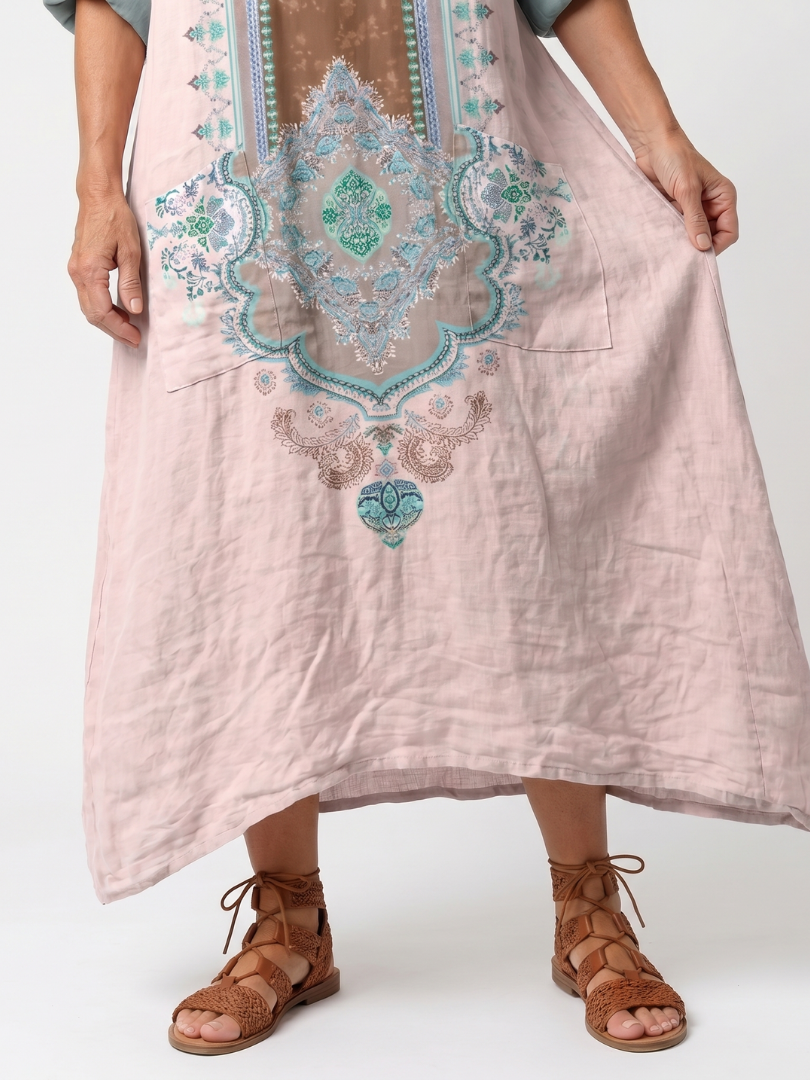 Kenzira | Relaxed Embroidered Panel Midi Dress with Pockets
