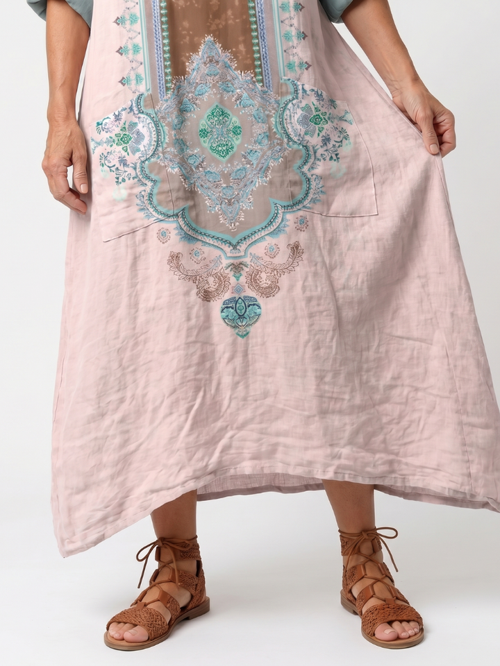 Kenzira | Relaxed Embroidered Panel Midi Dress with Pockets
