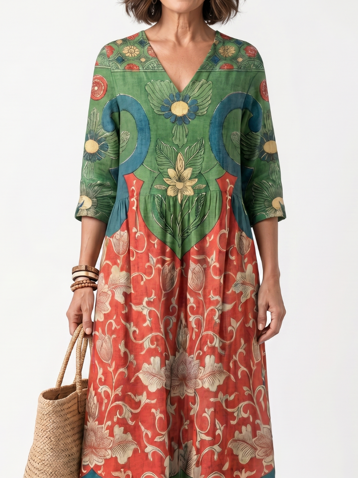 Sloane | Mixed Print V-Neck Midi Robe with Pockets