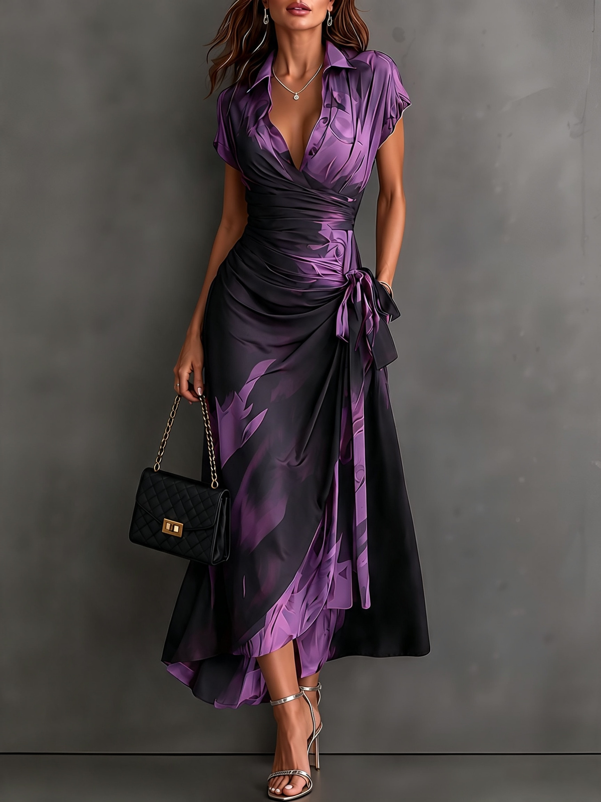 Daphne | Abstract Print Wrap Midi Dress