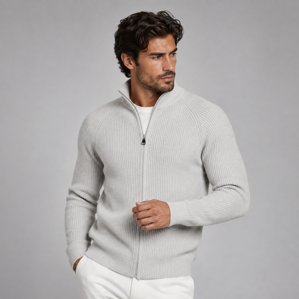 The Richmond Men’s Elegant Merino Wool Zip Up Cardigan