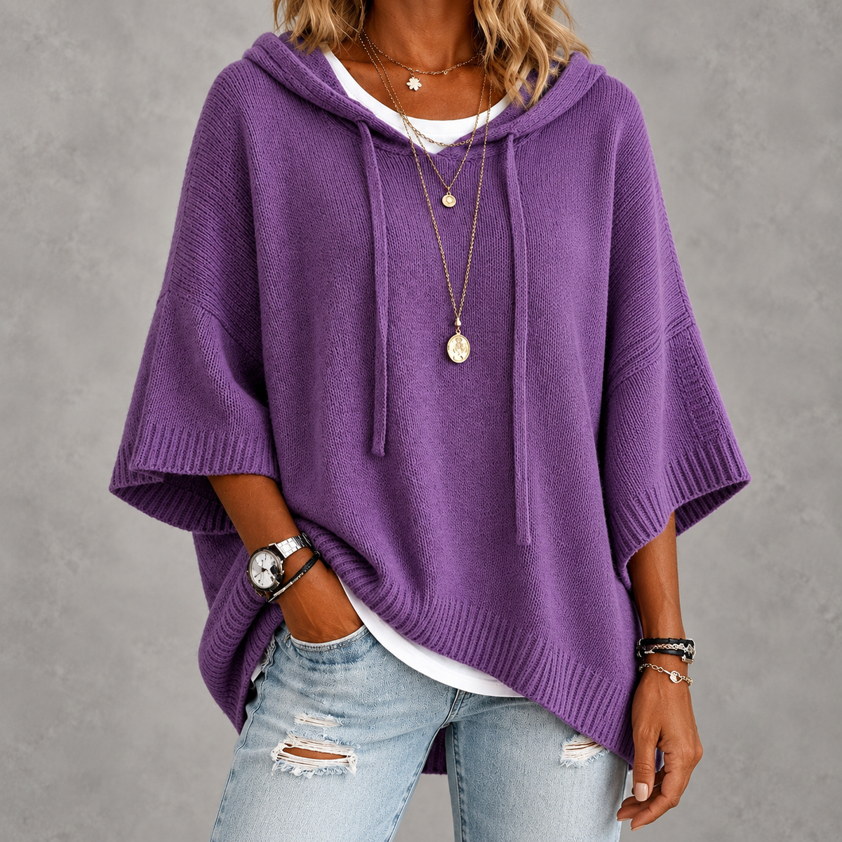 Elodie | Purple Poncho Sweater
