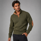 The Oakcrest Men's Stand Collar Fleece Sweater with Suede Elbow Patches