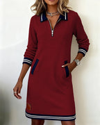 Dorelia | Polo Zip-Neck Long Sleeve Sweatshirt Dress