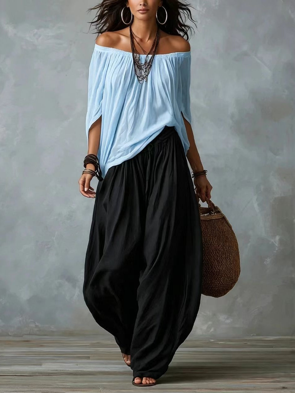 Amelia | Off-Shoulder Top & Lantern Pants Set
