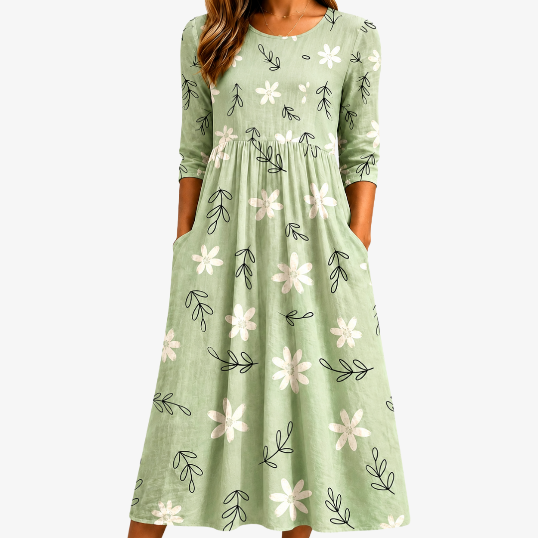 Nati | Robe midi florale sauge du quotidien avec poches