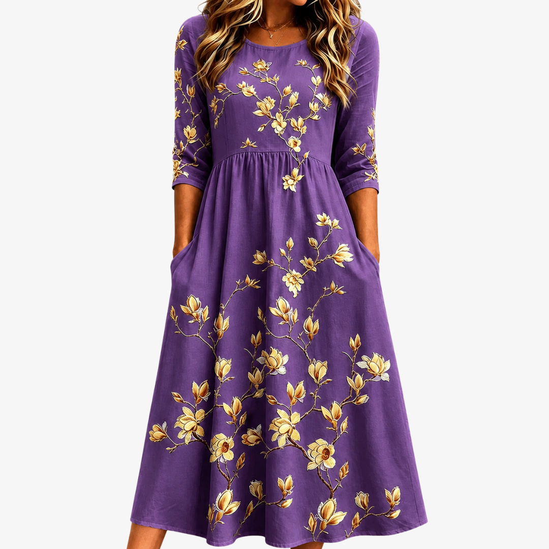 Dorada | Magnolia gold midi dress with pockets