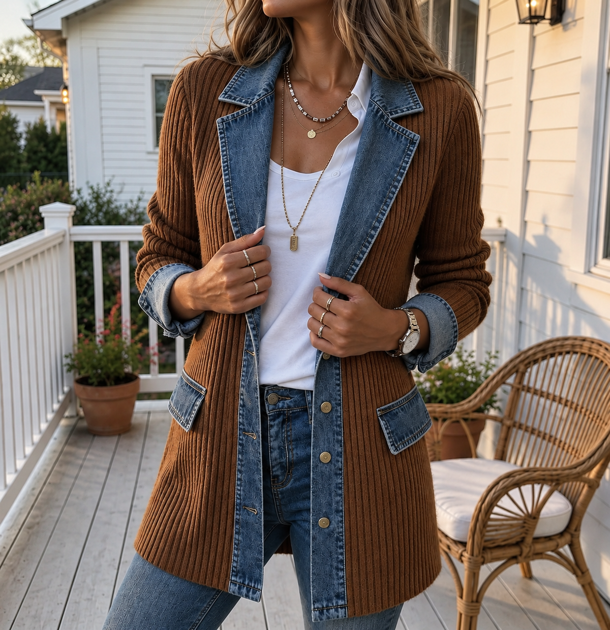 Molly | Relaxed Denim & Rib-Knit Jacket