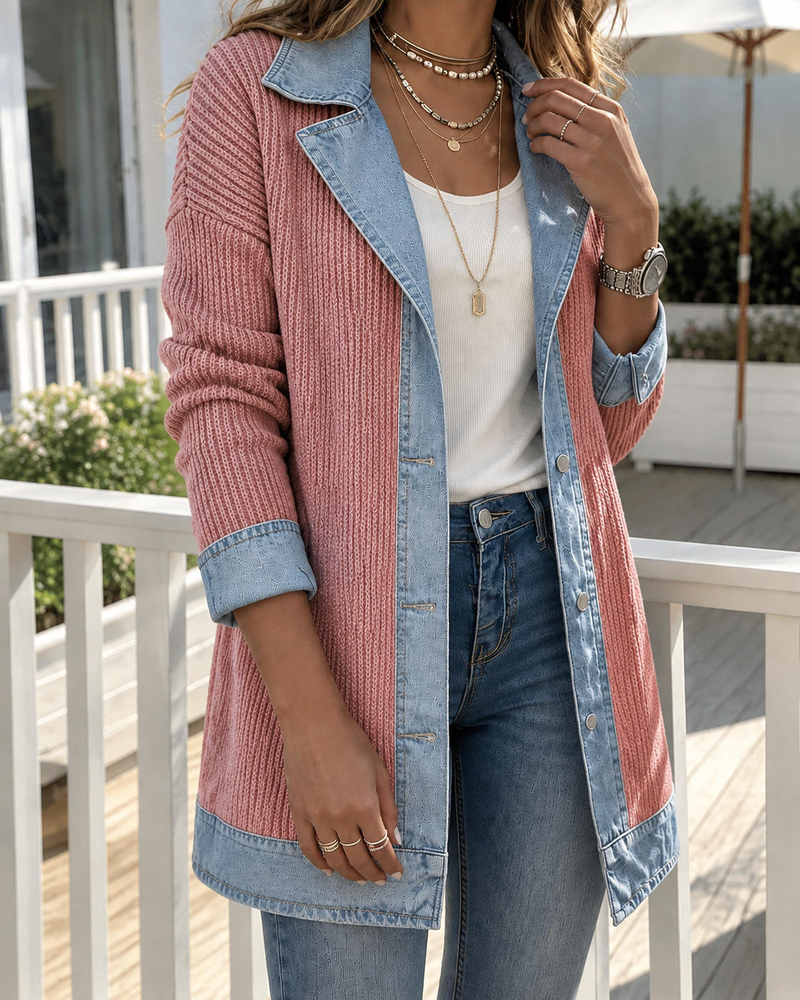 Molly | Relaxed Denim & Rib-Knit Jacket