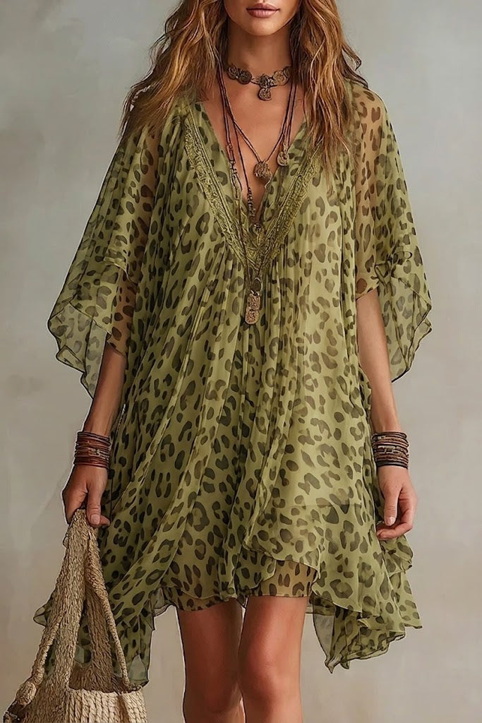 Auroreh | Robe fluide en mousseline à imprimé léopard