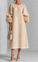 Diane | Floral Midi Dress with Rose-Cuff Sleeves