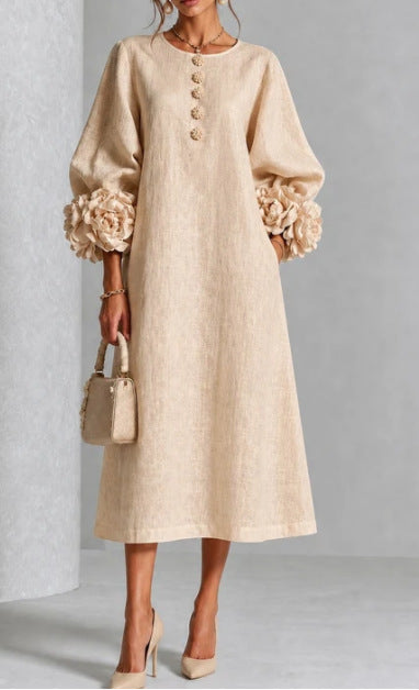Diane | Floral Midi Dress with Rose-Cuff Sleeves