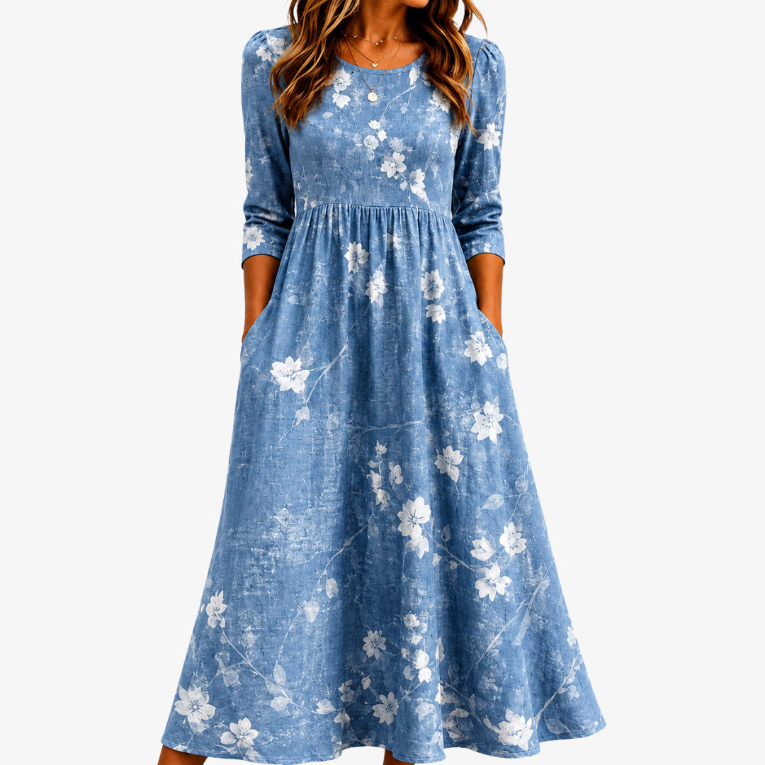 Brissa | Bluebell floral midi dress with pockets