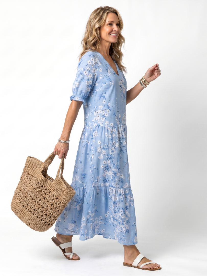 Alora | Floral Print and Pom-Pom Midi Robe