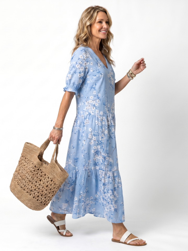 Alora | Floral Print and Pom-Pom Midi Robe