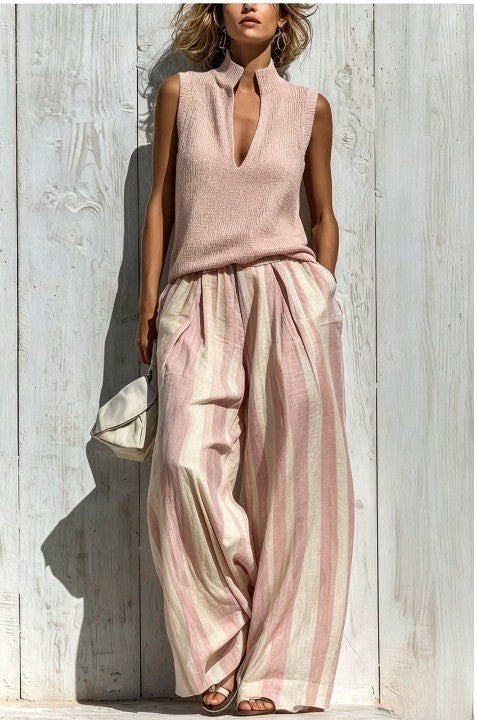 Scarlett | Striped Wide-Leg Trouser & Knit Top Set