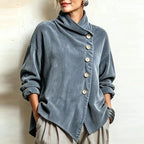 Ninah | Asymmetric Button Corduroy Turtleneck