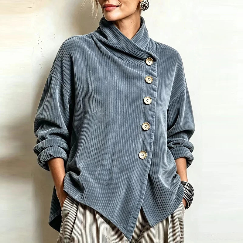 Ninah | Asymmetric Button Corduroy Turtleneck