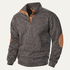 The Oakcrest Men's Stand Collar Fleece Sweater with Suede Elbow Patches