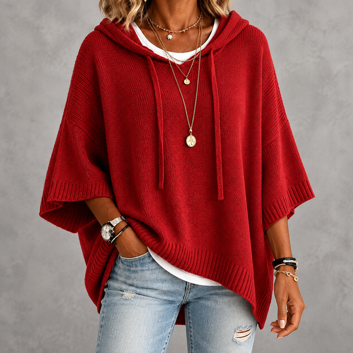 Beverlie | Red Poncho Sweater