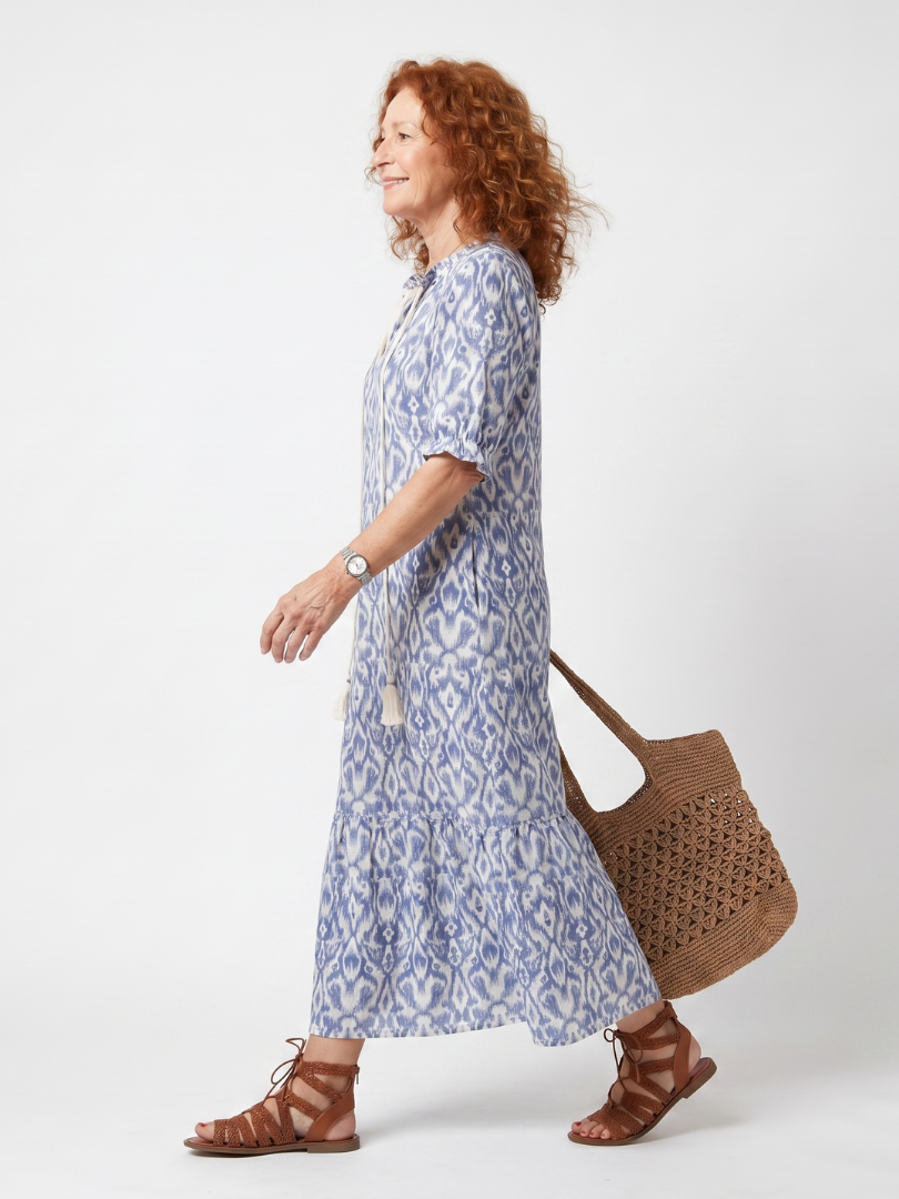 Ottoline | Printed Midi Dress with Pom Pom Collar