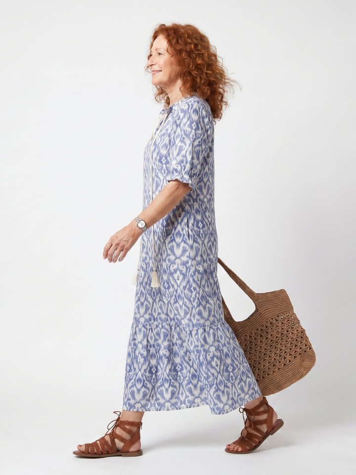 Ottoline | Printed Midi Dress with Pom Pom Collar