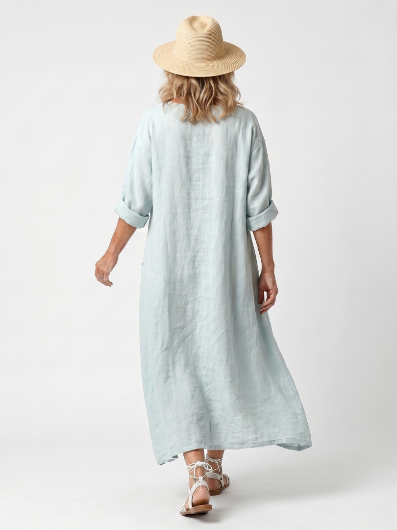 Kassiani | Oversized Midi Dress with Ornate Embroidered Panel and Pockets