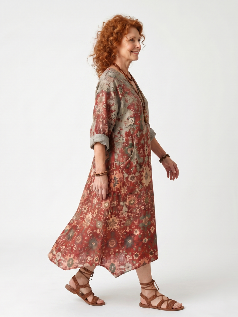 Saffron | Mixed Print Oversize Midi Robe with Pockets
