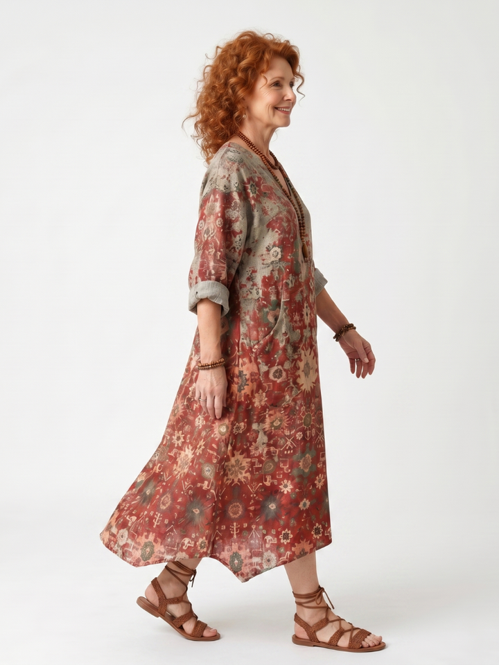 Saffron | Mixed Print Oversize Midi Robe with Pockets