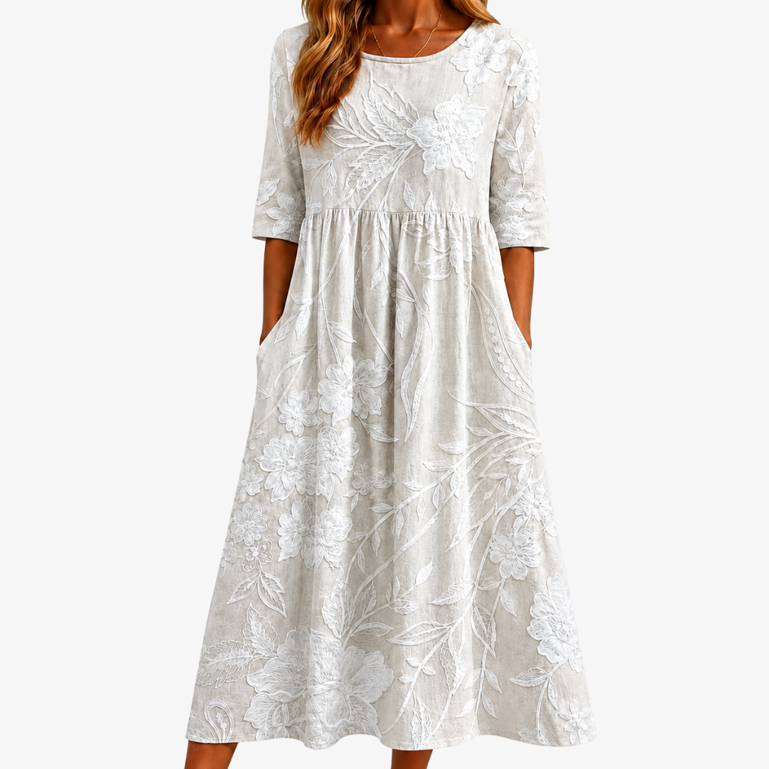 Whisper | Whispering elegant garden midi dress with pockets