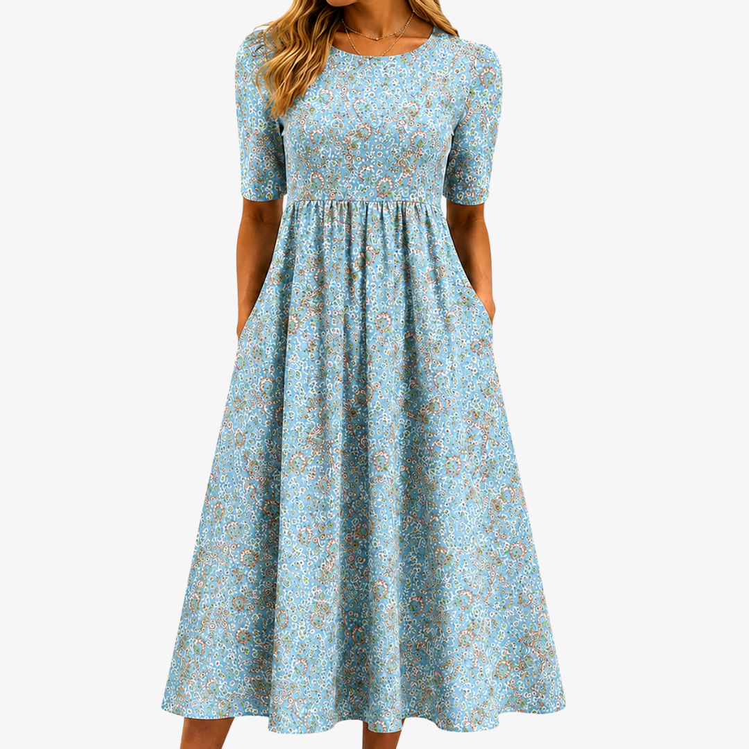 Corale | Robe longue mosaïque marine à poches