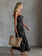 Victorina | Black and Camel Geometric Dress