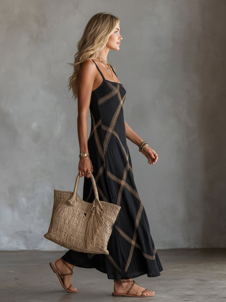 Victorina | Robe géométrique noire et camel