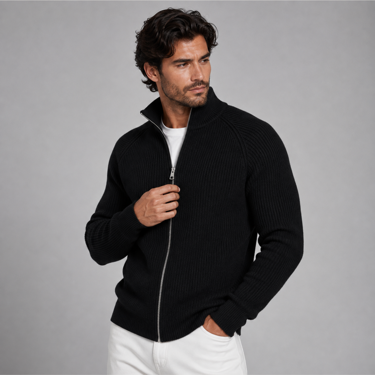 The Richmond Men’s Elegant Merino Wool Zip Up Cardigan
