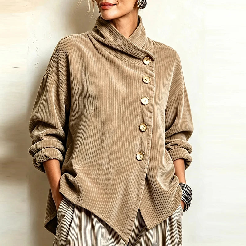 Ninah | Asymmetric Button Corduroy Turtleneck