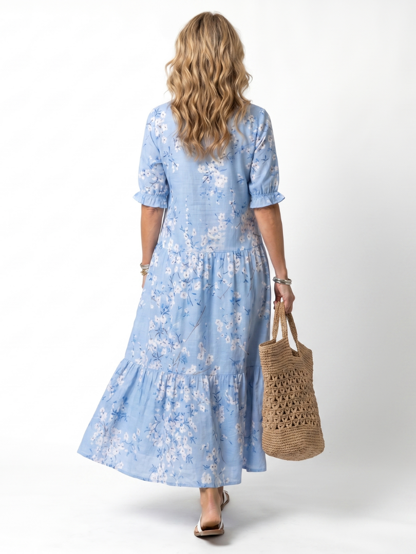Alora | Floral Print and Pom-Pom Midi Robe