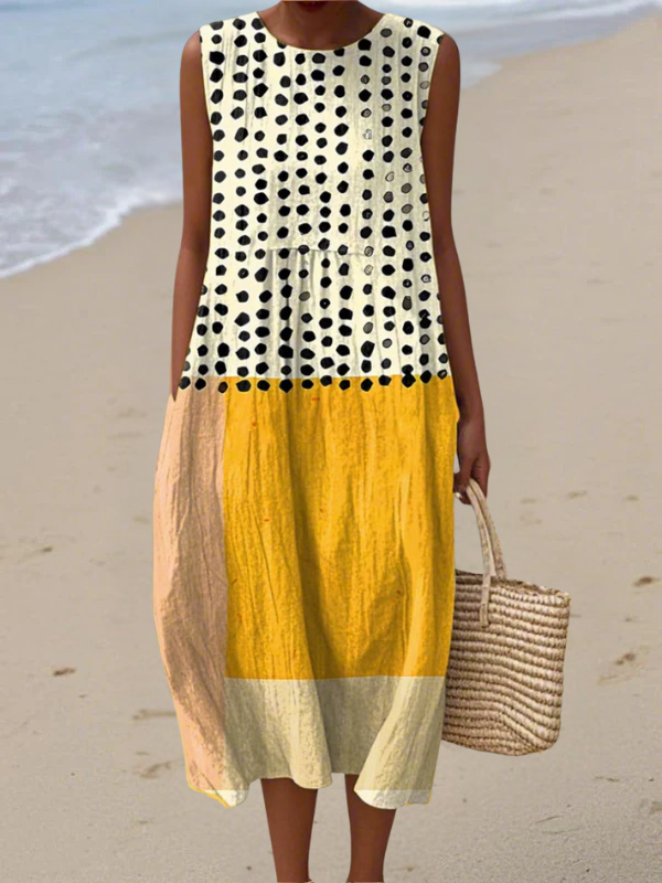 Lenna | Robe midi colorblock à pois