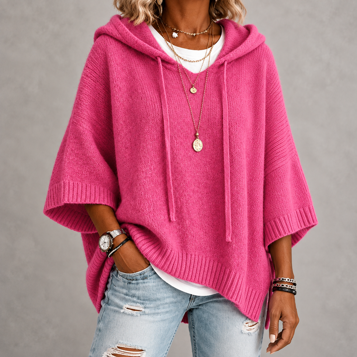 Chloe | Pink Poncho Sweater
