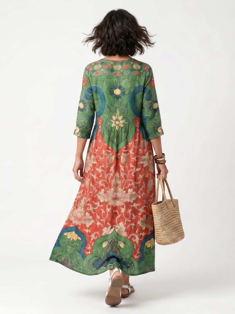 Sloane | Mixed Print V-Neck Midi Robe with Pockets