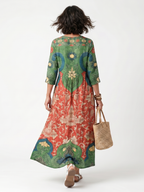 Sloane | Mixed Print V-Neck Midi Dress with Pockets